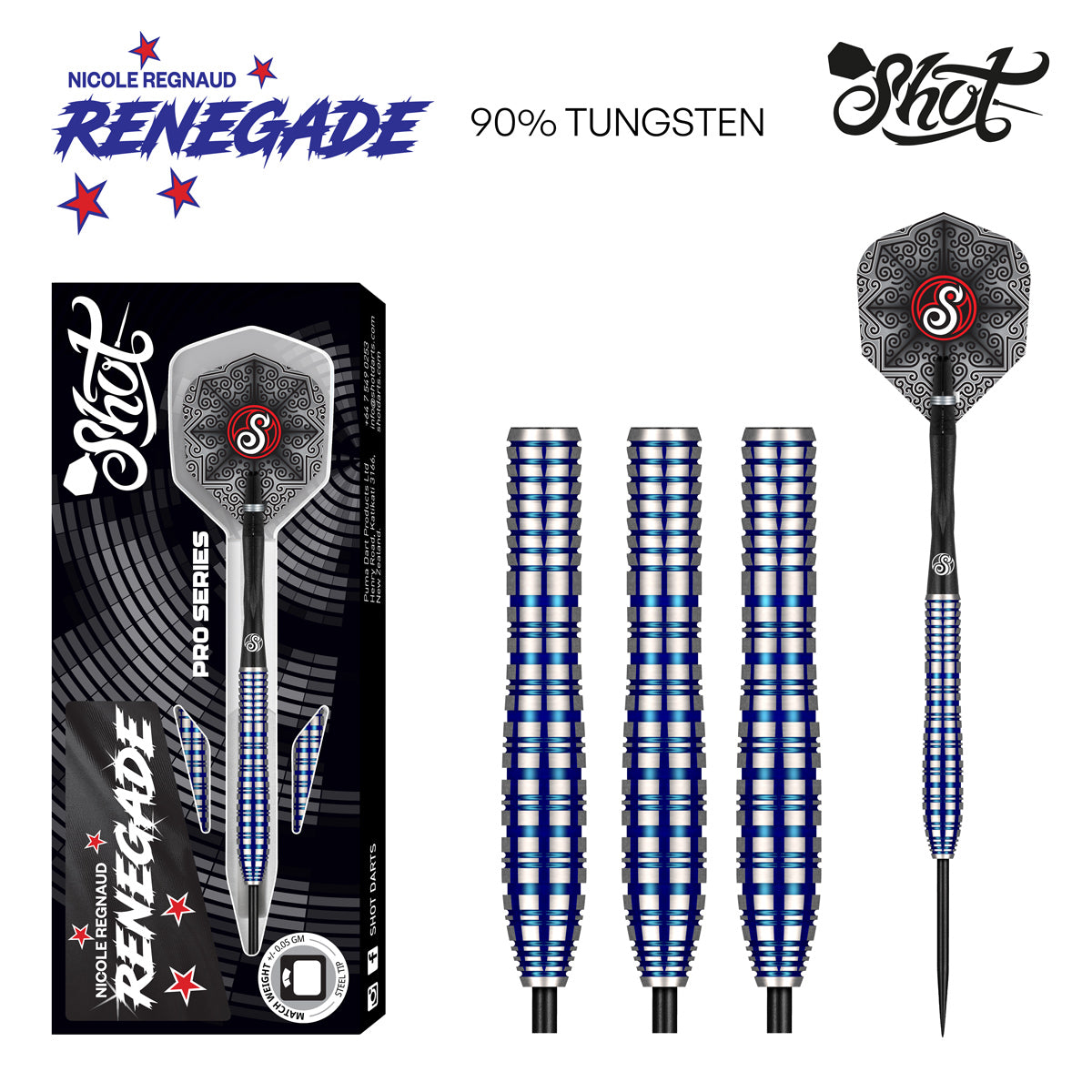 SHOT PRO SERIES NICOLE REGNAUD 23G 90% STEEL TIP DARTS