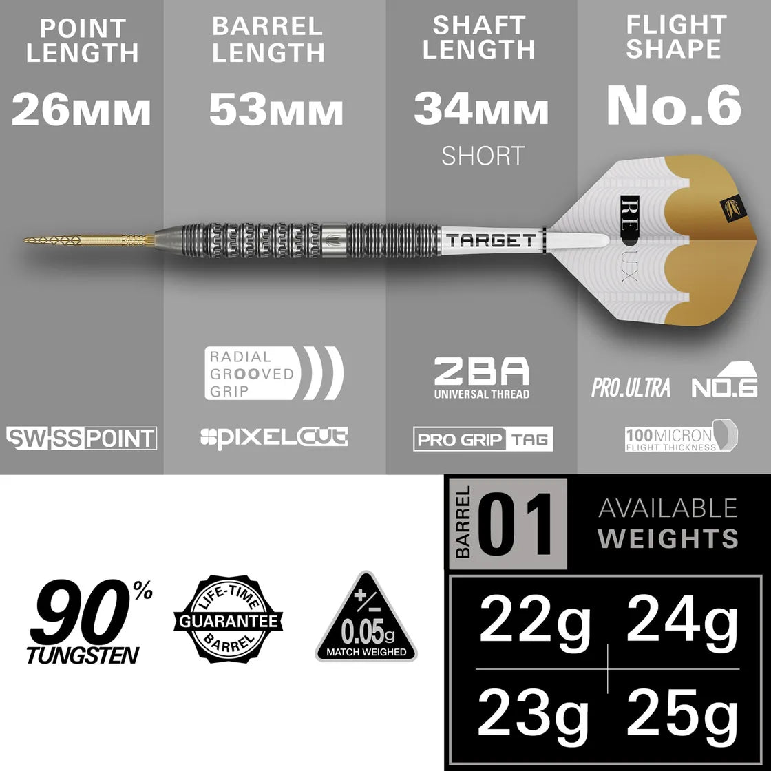 TARGET DARTS REDUX 01 90% SP STEEL TIP DARTS SPEC