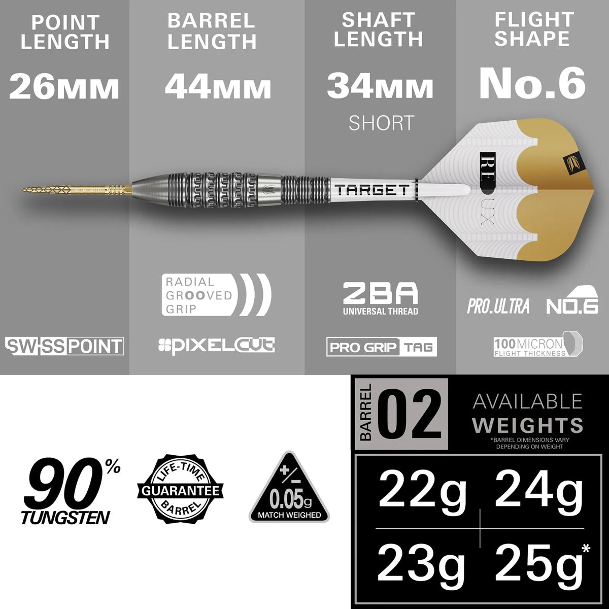 TARGET DARTS REDUX 02 90% SP STEEL TIP DARTS SPEC