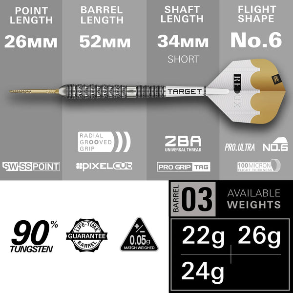 TARGET DARTS REDUX 03 90% SP STEEL TIP DARTS SPEC