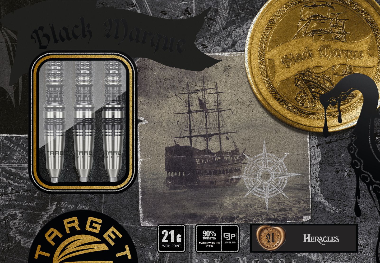 Target Black Marque Heracles 90% SP Steel Tip Darts | The Darts Lounge