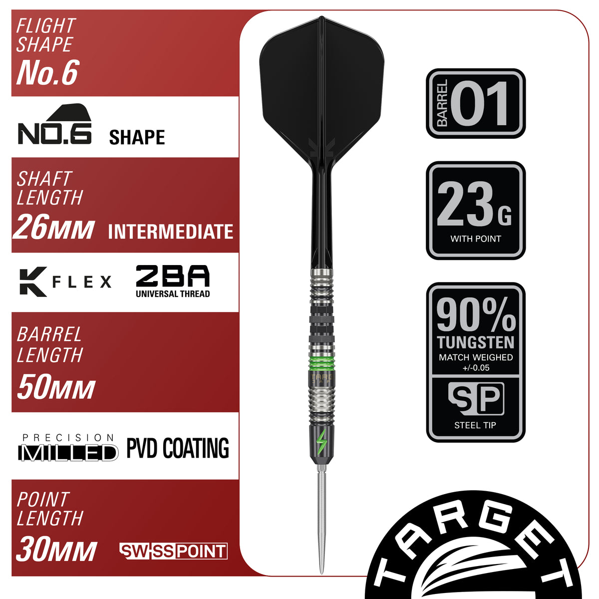 TARGET JAPAN BLACK MARQUE LIGHTNING 3.0 SP 90% STEEL TIP DARTS 3