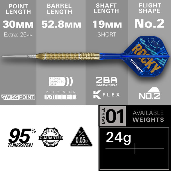 TARGET JOSH ROCK 95% LIMITED EDITION SP 24G STEEL TIP DARTS