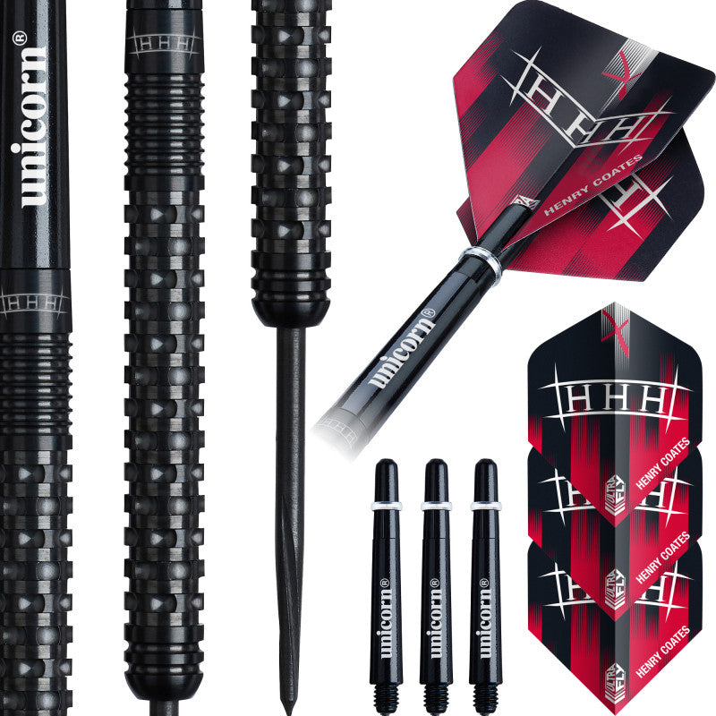 UNICORN HENRY COATES PHASE 2 90% TUNGSTEN 22G STEEL TIP DARTS FULL SETUP