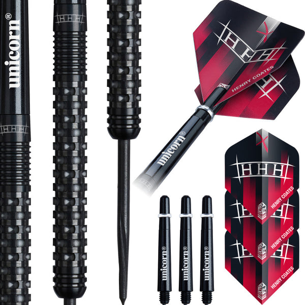 UNICORN HENRY COATES PHASE 2 90% TUNGSTEN 22G STEEL TIP DARTS FULL SETUP