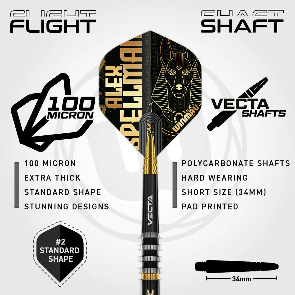 WINMAU ALEX SPELLMAN SIGNATURE SERIES 1 90% STEEL TIPS DARTS FLIGHT AND SHAFT