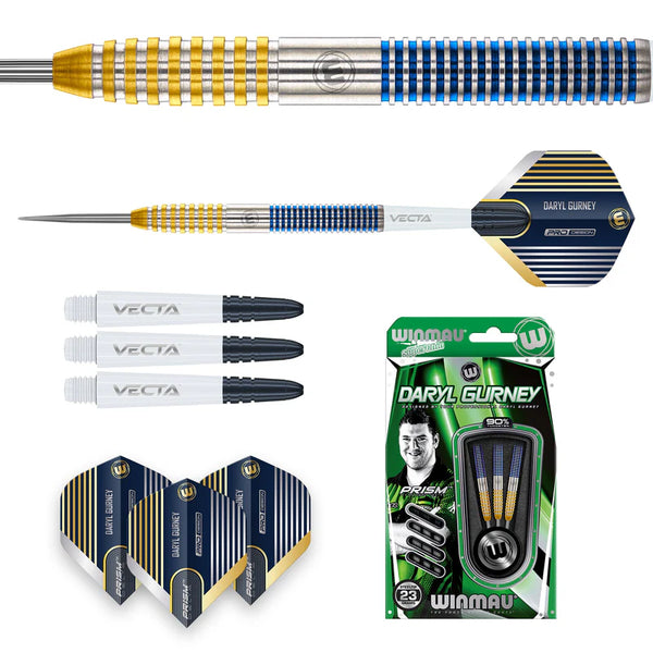 WINMAU DARYL GURNEY SC 1.0 SERIES 23G 90% STEEL TIP DARTS CONTENTS