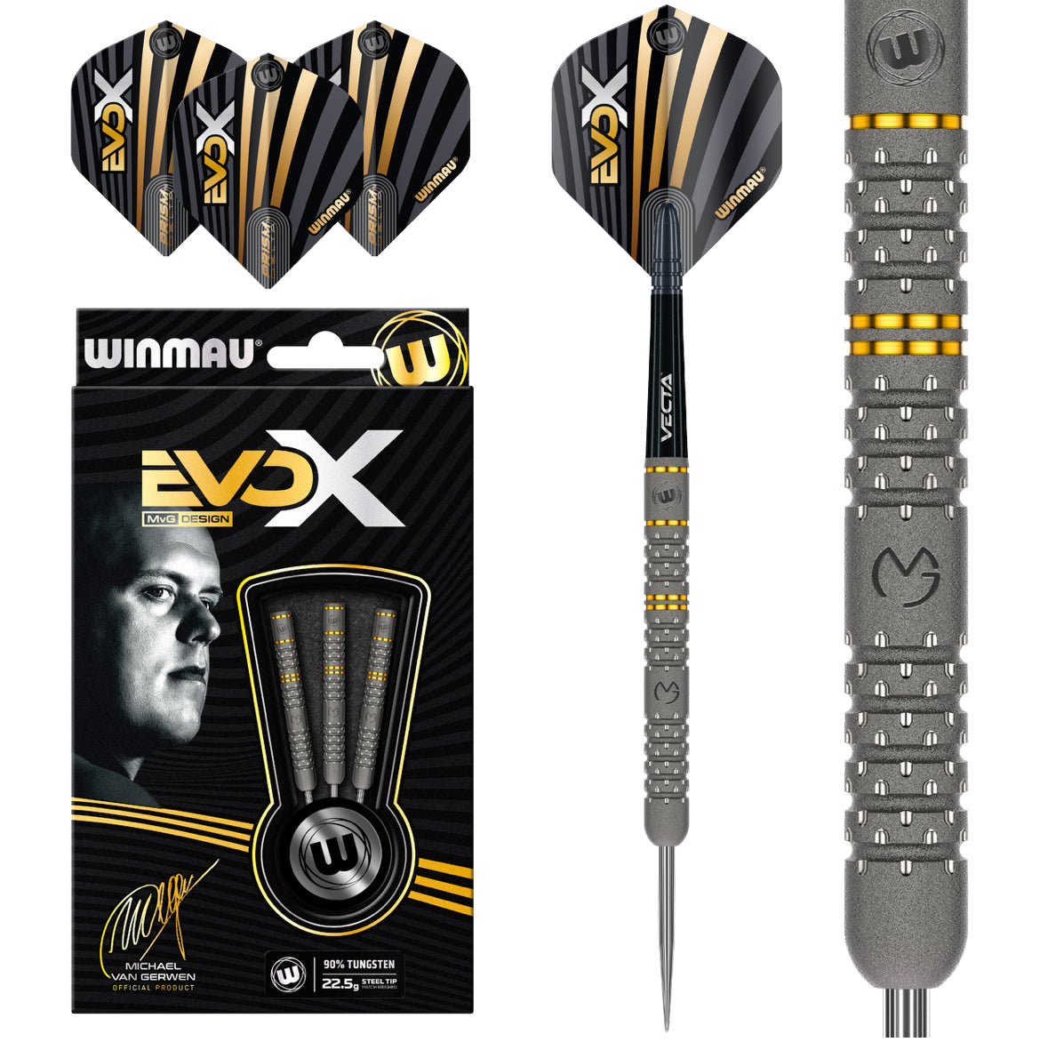 WINMAU MVG EVO X 90% STEEL TIP DARTS