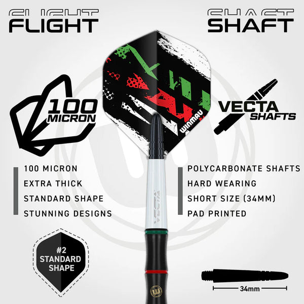 WINMAU PETER WACHIURI 22G 90% STEEL TIP DARTS FLIGHT AND SHAFT