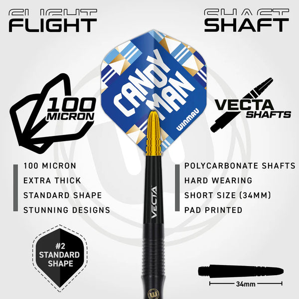 WINMAU RASHAD SWEETING 24G 90% STEEL TIP DARTS FLIGHT AND SHAFT