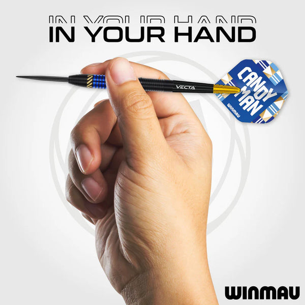 WINMAU RASHAD SWEETING 24G 90% STEEL TIP DARTS IN YOUR HAND