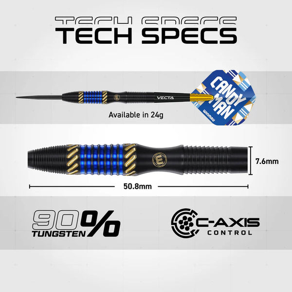WINMAU RASHAD SWEETING 24G 90% STEEL TIP DARTS TECH SPECS