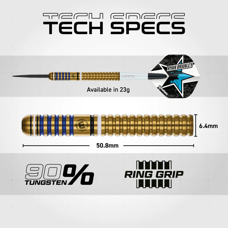 WINMAU RYAN BRANLEY 23G 90% STEEL TIP DARTS TECH SPECS